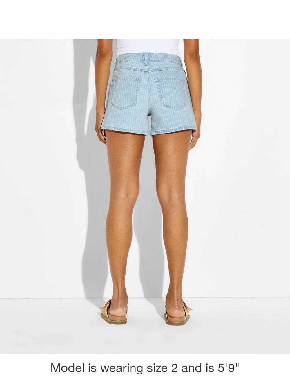 Women's Mid-rise Curvy Shorts Pinstripe Blue Denim Shorts
